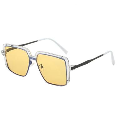 Imagem de JRLLFD Óculos de sol clássicos com armação grande, femininos e masculinos, fashion, de metal, para esportes ao ar livre, proteção UV400 (preto e amarelo)