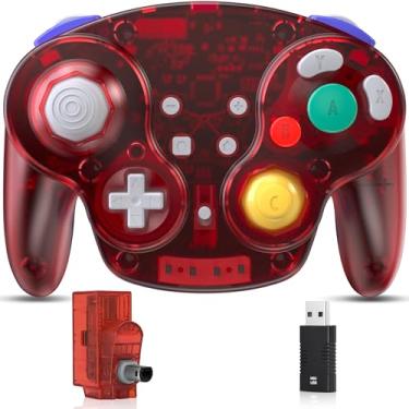 Imagem de Controle GameCube Switch Pro sem fio de 2,4 GHz, para console NGC GameCube, Switch/Switch OLED, PC, Steam Deck (Built-in Rumble) (recarregável) (Plug and Play), vermelho claro