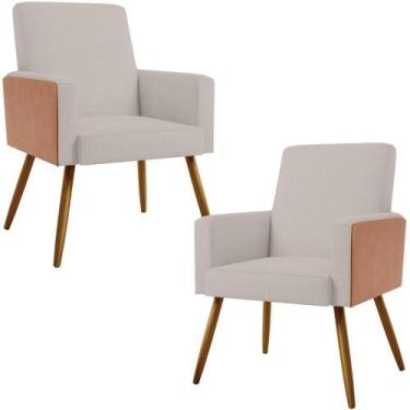 Imagem de Kit 02 Poltronas Pés Palito Linho Bege material sintético Camel - LYAM