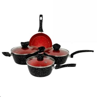 Imagem de Conjunto de Panelas Antiaderente, 4 Peças, Fundo Triplo de Indução: Compatível com todos os tipos de fogão, Tampas de Vidro, Serve em Fogão de Indução