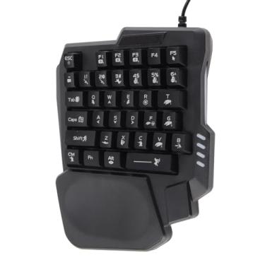 Imagem de Naroote Teclado para Jogos Preto à Prova D'água de Uma Mão, 35 Teclas, Descanso de Palma Amplo Antiderrapante para Jogos Móveis de Computador, Mini Teclado Mecânico de Uma Mão Com Fio USB para XP,