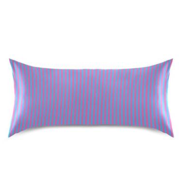 Imagem de Qilmy Fronha de cetim com listras azuis rosa para cabelo e pele, capa de almofada de seda refrescante macia e respirável com fecho de envelope, tamanho king size 50 x 101 cm