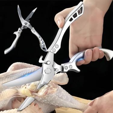 Imagem de 1 tesoura de osso resistente de aço inoxidável afiada multifuncional tesoura de cozinha para casa, prata