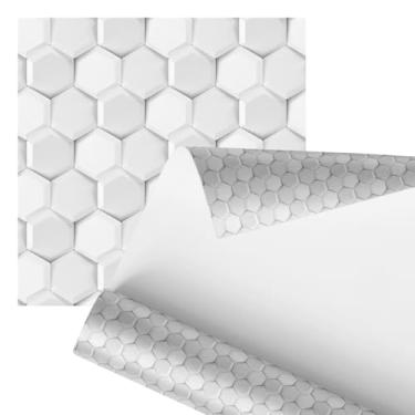 Imagem de Papel de parede Decorativo 3D Hexagonal em Plástico Branco, 2,80 Metros, Design Moderno para Parede