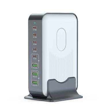 Imagem de Asixxsix Estação de carga, estação de carga de escritório de 8 portos de 200W com Base Stand, 5 PD e 3 USB Power Delivery, USB Charger Station para Pixel (plugue da ue)