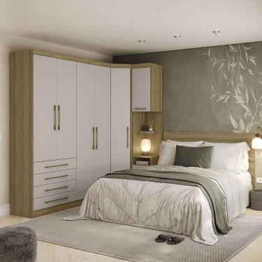 Imagem de Quarto Com Roupeiro Maleiro E Cabeceira Paris Luciane Móveis Avelã Pf-cinammon Pf