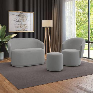 Imagem de Sofá Namoradeira Com Poltrona E Puff Orgânico Sala Malu Suede M11 - D'rossi Cinza