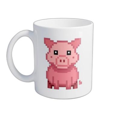 Imagem de Caneca Xícara de Café Porcelana 300ml Pixel Art Porquinho Fofo Retro