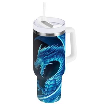 Imagem de ODAWA Garrafa de água isolada de dragão de gelo de 1,134 g com tampa e canudo, copo com isolamento duplo