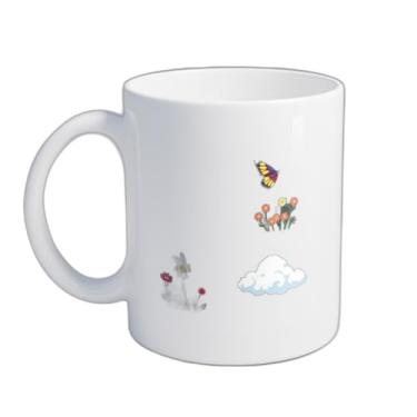 Imagem de Caneca Xícara de Café Porcelana 300ml Com Desenho Flores e Borboletas