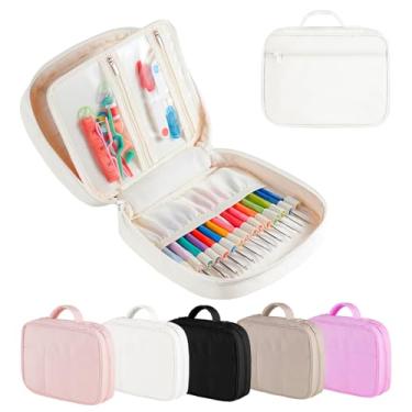 Imagem de Capa de gancho de crochê, organizador de agulhas de crochê leve com bolsos transparentes com zíper, suporte de gancho de crochê para armazenamento de agulhas de tricô, presente para mulheres e