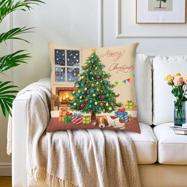 Imagem de Capas de almofada de árvore de Natal com presentes de Natal para cães, decorações de inverno, fronhas decorativas para sofá, cama, decoração de casa, sala de estar, pátio