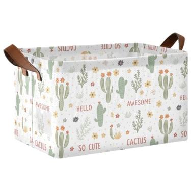 Imagem de Recipientes grandes brancos fofos de cacto para organizar com alças, caixas de armazenamento de brinquedos 40 x 29 x 25 cm, caixas organizadoras de prateleiras, 1 pacote