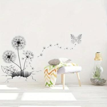 Imagem de Adesivos de parede 3D dente-de-leão borboleta sala de estar quarto crianças decoração papel de parede