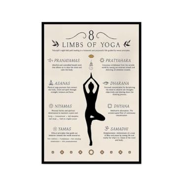 Imagem de Impressão em tela de ioga Membros de Yoga Poses de Yoga Impressão Sol e Lua Saudação Fitness Zen Chakra Afirmações Espiritual Wall Art Decor (SKU5,12 x 45,7 cm = (30 x 45 cm), moldura preta)