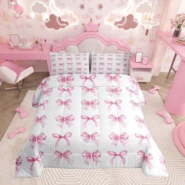 Imagem de Feelyou Jogo de cama com laço, lindo, com laço, Queen, fita de princesa, decoração de edredom para meninas, kawaii, rosa pálido