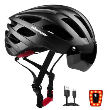 Imagem de Capacete de bicicleta Shinmax para homens/mulheres, capacete de bicicleta adulto certificado CPSC & CE com luz de carregamento USB e óculos magnéticos destacáveis para viseira para ciclismo