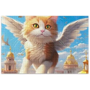 Imagem de Quebra-cabeças de asas de anjo de gato com desenhos animados, 500 peças para adultos, engraçados, para adultos, arte de flores de animais