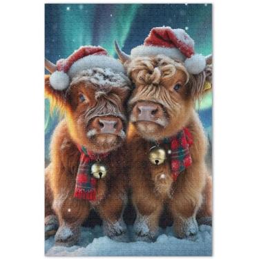 Imagem de Quebra-cabeça de Natal personalizado com vaca Highland para adultos, 1000 peças, amigos, família, jogos, presentes, arte divertida, quebra-cabeça, brinquedo familiar, 29,5 x 19,7 polegadas