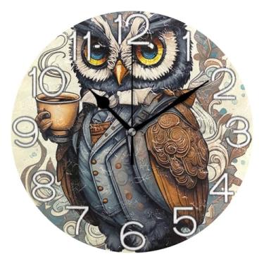 Imagem de GAIGEO Relógio de parede analógico decorativo relógio de cozinha bonito estético silencioso sem tique-taque, decoração de parede vintage sala de estar coruja nobre vintage colorido, 25 cm, ponteiros