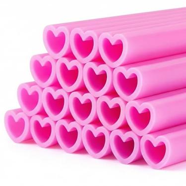 Imagem de Tanlade 50 canudos reutilizáveis de silicone em forma de coração para o Dia dos Namorados com 2 escovas de limpeza para bebidas quentes e frias, festa de aniversário, chá de panela, casamento (rosa)