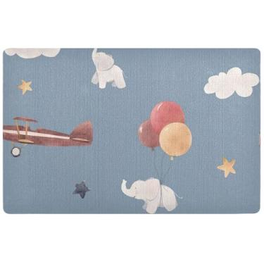 Imagem de TSENQUE Tapete de porta frontal fofo de elefante azul de avião fofo, tapete externo absorvente para entrada de casa 81 x 50 cm
