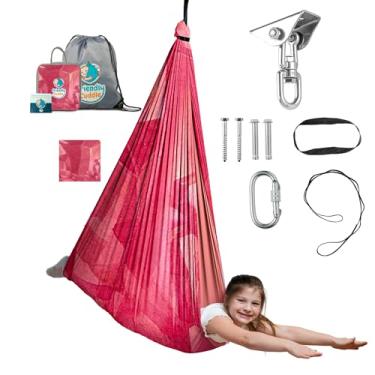 Imagem de Balanço sensorial interno para crianças ou atividades ao ar livre – comporta 136 kg, camada dupla e rotação de 360°, rede giratória para terapia de compressão calmante para crianças e adultos com