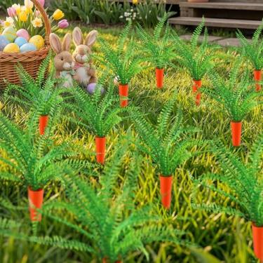 Imagem de Tenorbass Conjunto de 12 cenouras falsas de plástico para decoração de Páscoa, ao ar livre, primavera, gramado, sinalização, estacas para decoração de jardim, festa, plantas artificiais, cenoura