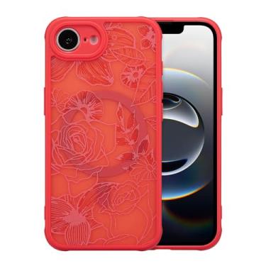 Imagem de XIZYO Capa magnética para iPhone 16e floral rosa linda capa de telefone [compatível com Magsafe] para mulheres meninas padrão estético fina TPU à prova de choque, capa de choque, vermelha