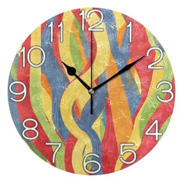 Imagem de Relógio de parede colorido vibrante arco-íris analógico decorativo relógio de cozinha rústico redondo sem tique-taque silencioso, decoração de parede de casa de fazenda moderna, 25 cm, ponteiros