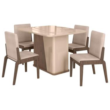 Imagem de Kit Mesa de Jantar Harmonia com 4 Cadeiras Sinfonia em Linho Carvalho/fendi/creme