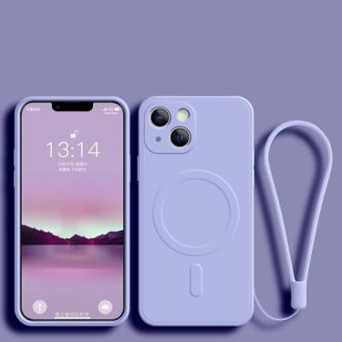 Imagem de Capa magnética com carregamento sem fio para iPhone 15, 16, 14, 13, 12, 11 Pro Max, Mini 16e, XS Plus, capa com alça de silicone líquido macio, cor lavanda, para iPhone 11