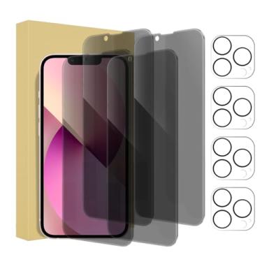 Imagem de Pacote com 4 protetores de tela de privacidade para iPhone 13 Pro [tela de 6,1 polegadas] + pacote com 4 protetores de lente de câmera, película de vidro temperado privada antiespião, [dureza 9H] - HD