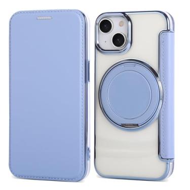 Imagem de Capa carteira para iPhone 13 com 3 compartimentos para cartão, bloqueio RFID, suporte de anel giratório de 360° e compatibilidade magnética, capa traseira transparente à prova de choque, suporta