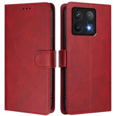 Imagem de Asdsinfor Capa carteira para Xiaomi 14T Pro, [bloqueio RFID] Suporte para 3 cartões [capa interior de TPU à prova de choque] Capa protetora magnética de couro PU para Xiaomi 14T Pro, vermelho YBW