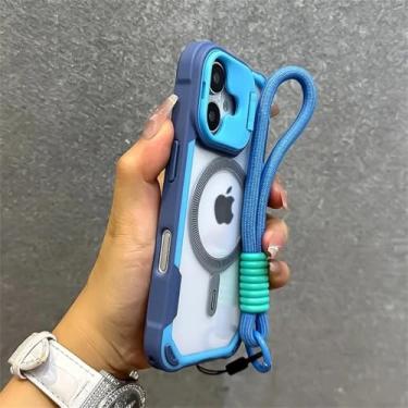 Imagem de Capa de celular Armor Candy Color Clash para iPhone 11, 12, 13, 14, 15, 16 Pro Max Plus com suporte e alça de pulso, azul, para iPhone 12 Pro Max