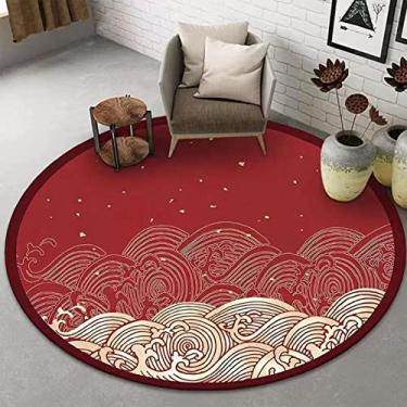 Imagem de Tapete redondo vermelho, tapete de poliéster antiderrapante, tapete circular de nuvens auspiciosas para quarto, sala de estar, escritório, decoração de casa, capachos laváveis, diâmetro 60 cm