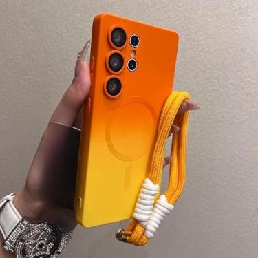 Imagem de Capa de silicone líquido macio com corrente para Samsung Galaxy S25, S24, S23, S22, S21 Ultra e S25 Plus, cor gradiente, laranja, para Samsung S23 Ultra