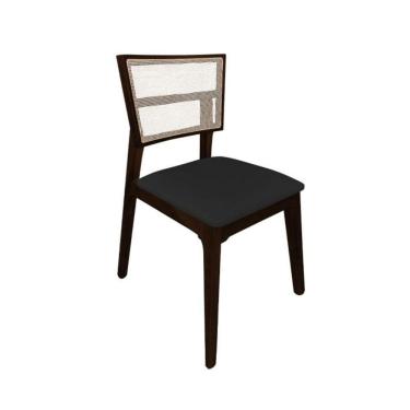 Imagem de Cadeira De Jantar Em Tela Premium Madeira Maciça Manuela Preto Veludo Castanho