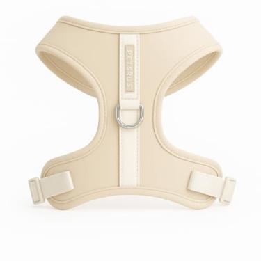 Imagem de Peitoral para cães premium, sem puxão, ajustável, de neoprene, respirável, leve, pequeno, médio, confortável, 2 clipes de coleira para caminhada e controle (areia, M)