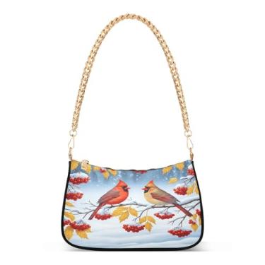 Imagem de Xmas Bird Cardeal Snow Berries Bolsa de ombro feminina, bolsa Hobo clutch para uso diário e festa