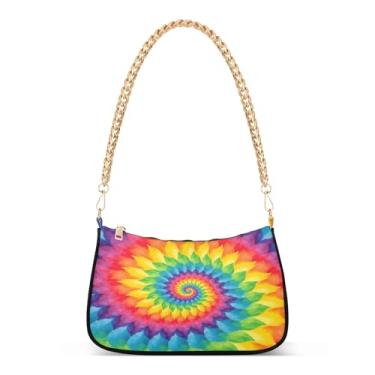 Imagem de Bolsa de ombro abstrata arco-íris amarela roxa corrente Hobo feminina colorida com grande capacidade e design elegante para uso diário ou festa