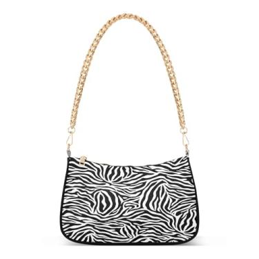 Imagem de Bolsa de ombro listrada com estampa de zebra preta arrojada, bolsa feminina Hobo, bolsa média elegante para uso diário ou noturno