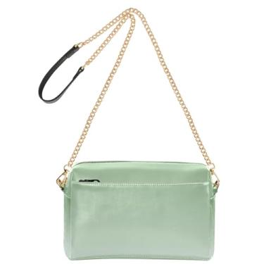 Imagem de Joitme Bolsa tiracolo feminina para telefone linda bolsa de ombro de couro PU alça de corrente dinossauro verde menta creme gradiente