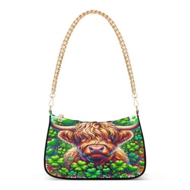 Imagem de Bolsa de ombro colorida e peculiar corrente de vaca Highland, bolsa feminina Hobo com estampa artística para uso diário e em festas
