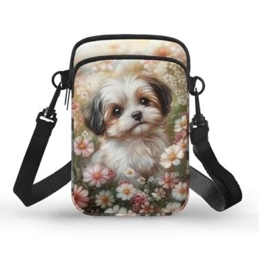 Imagem de CLOHOMIN Bolsa transversal para celular, mini bolsa tiracolo feminina e masculina com bolsos com zíper, Margarida canina