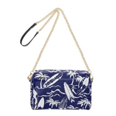 Imagem de Joitme Pranchas de surfe, palmeiras, azul marinho, transversal, feminina, bolsa de ombro feminina, bolsa de ombro de couro sintético, alça de corrente