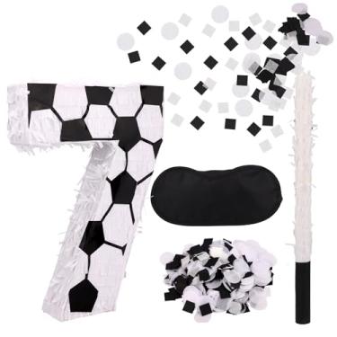 Imagem de Conjunto de Pinhata com Tema Futebol, Pinhata Número 7 com Bastão Venda e Confetis - Artigos para Festas Desportivas Infantis Decoração de Aniversário Jogos e Celebrações Festivas