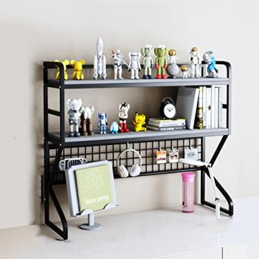 Imagem de Estante de mesa de mesa com painéis de grade - Rack de mesa de escritório de ferro forjado, prateleira de mesa multicamadas para computador de estudante, suporte de exibição multifuncional para sala