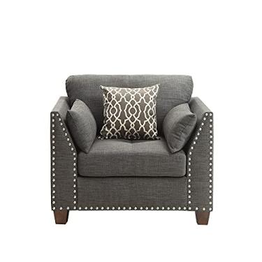 Imagem de Poltrona moderna sofá secional sofá de tecido de linho, sofá de meados do século com acabamento de pregos, apoio de braço alargado e encosto tufado sem botões para sala de estar, quarto, apartamento